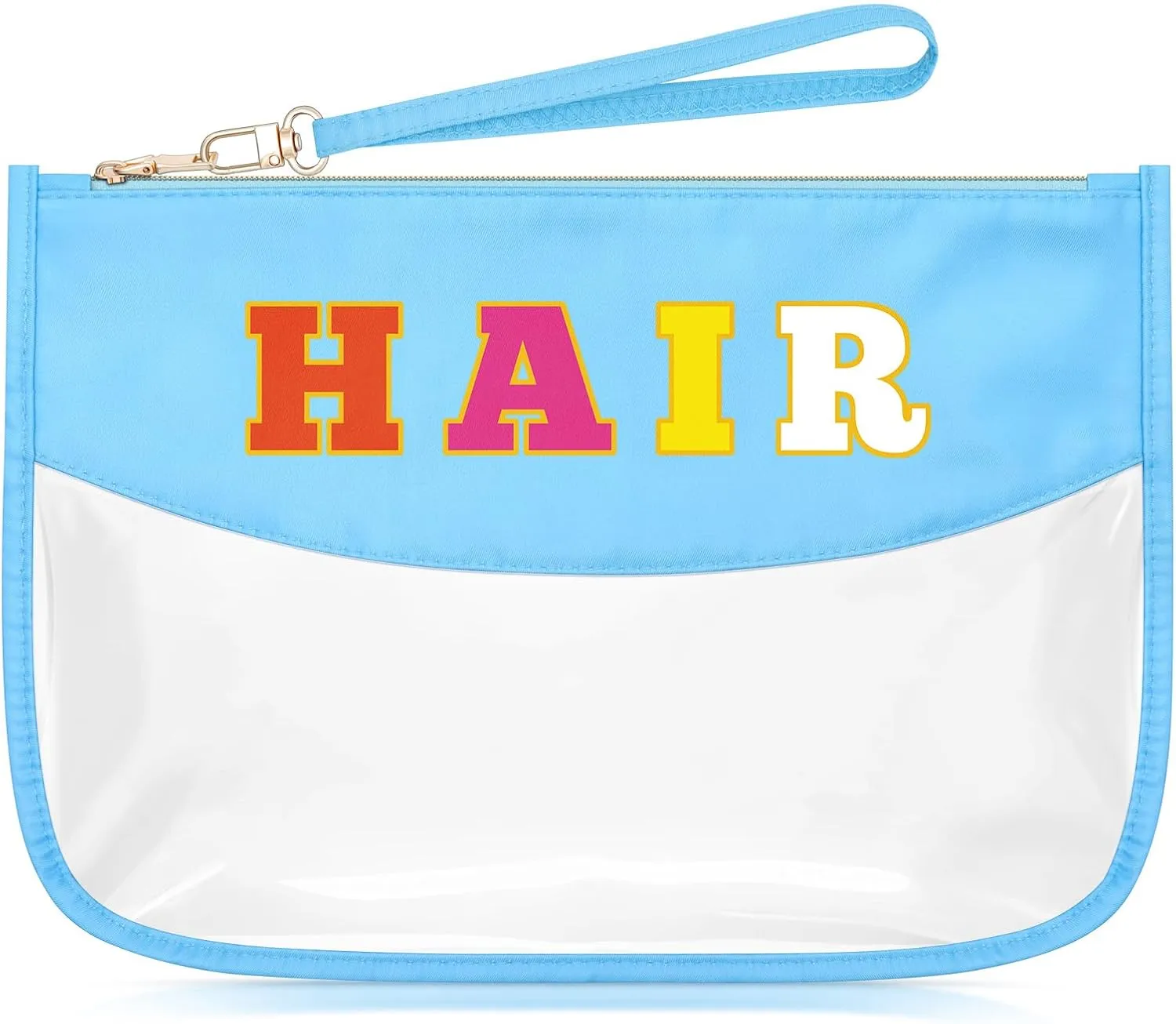 Sazuwu Chenille Letter Makeup Bag with Zipper Preppy Hair Accessories for Girls Transparent PVC Cosmetic Travel Bag Organizer Portable Travel Pouches Makeup Toiletry Bag Organizer Storage Pouch