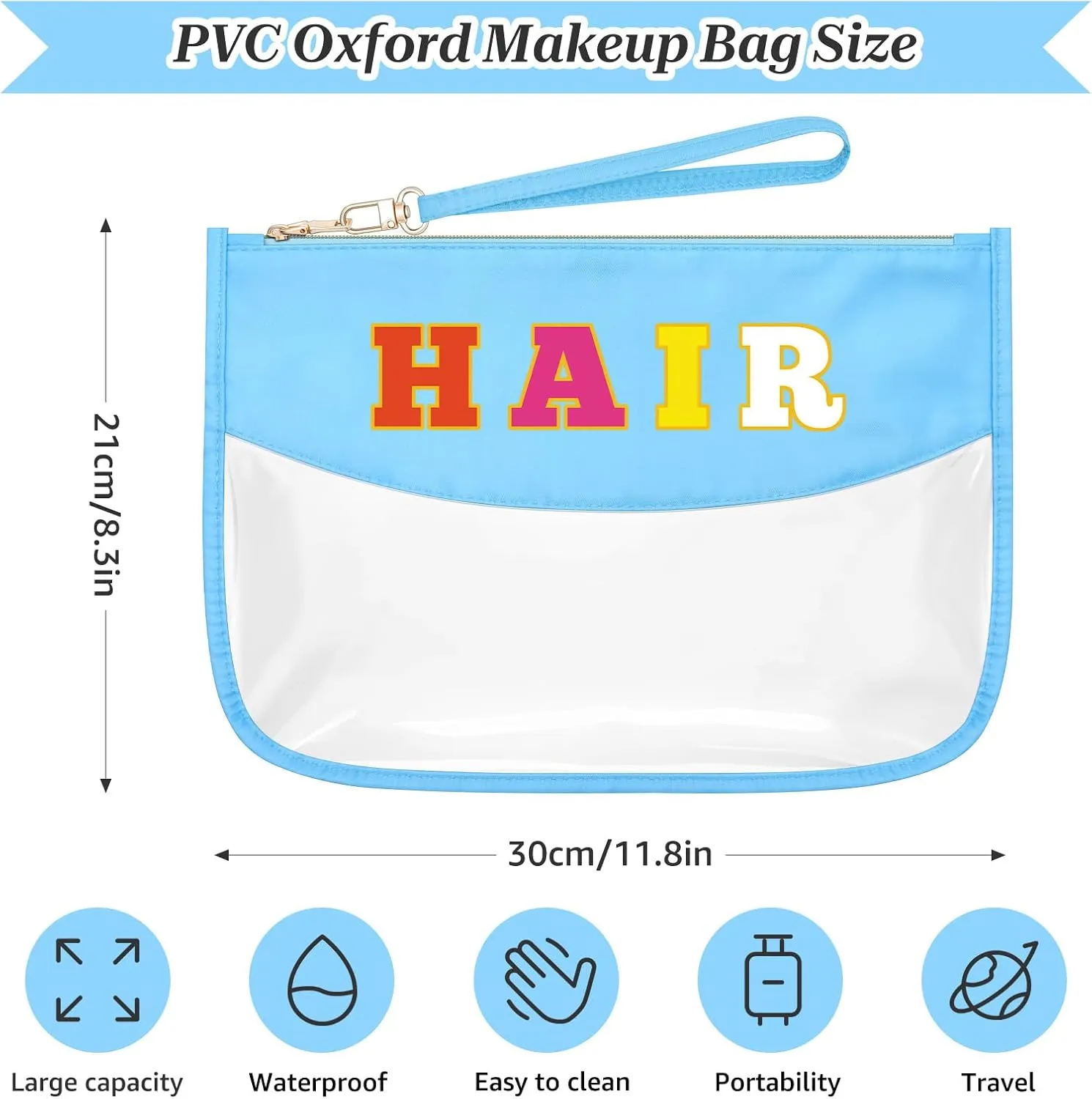 Sazuwu Chenille Letter Makeup Bag with Zipper Preppy Hair Accessories for Girls Transparent PVC Cosmetic Travel Bag Organizer Portable Travel Pouches Makeup Toiletry Bag Organizer Storage Pouch