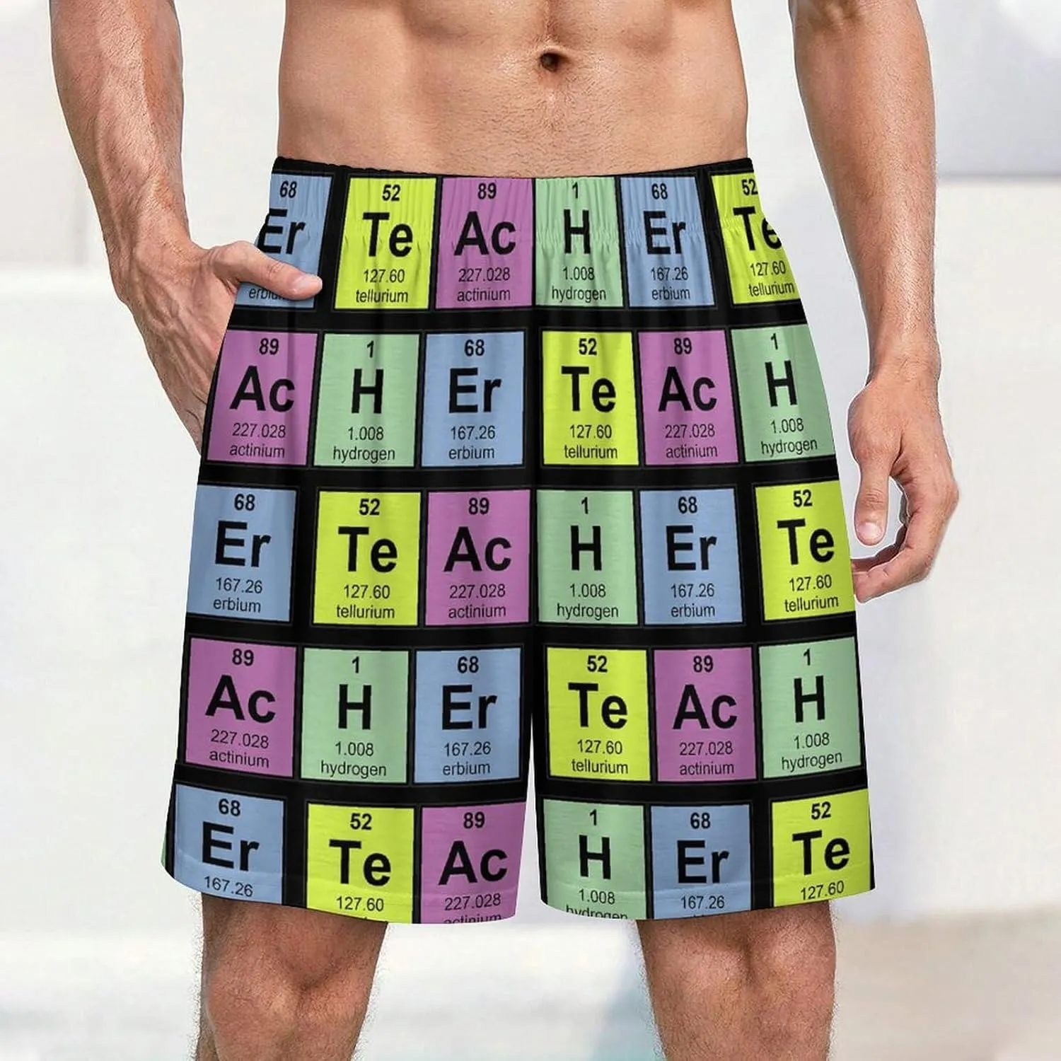 Science Teacher Chemical Elements Men's Satin Pajama Boxer Shorts Silk Feeling Lounge Sleep Underwear