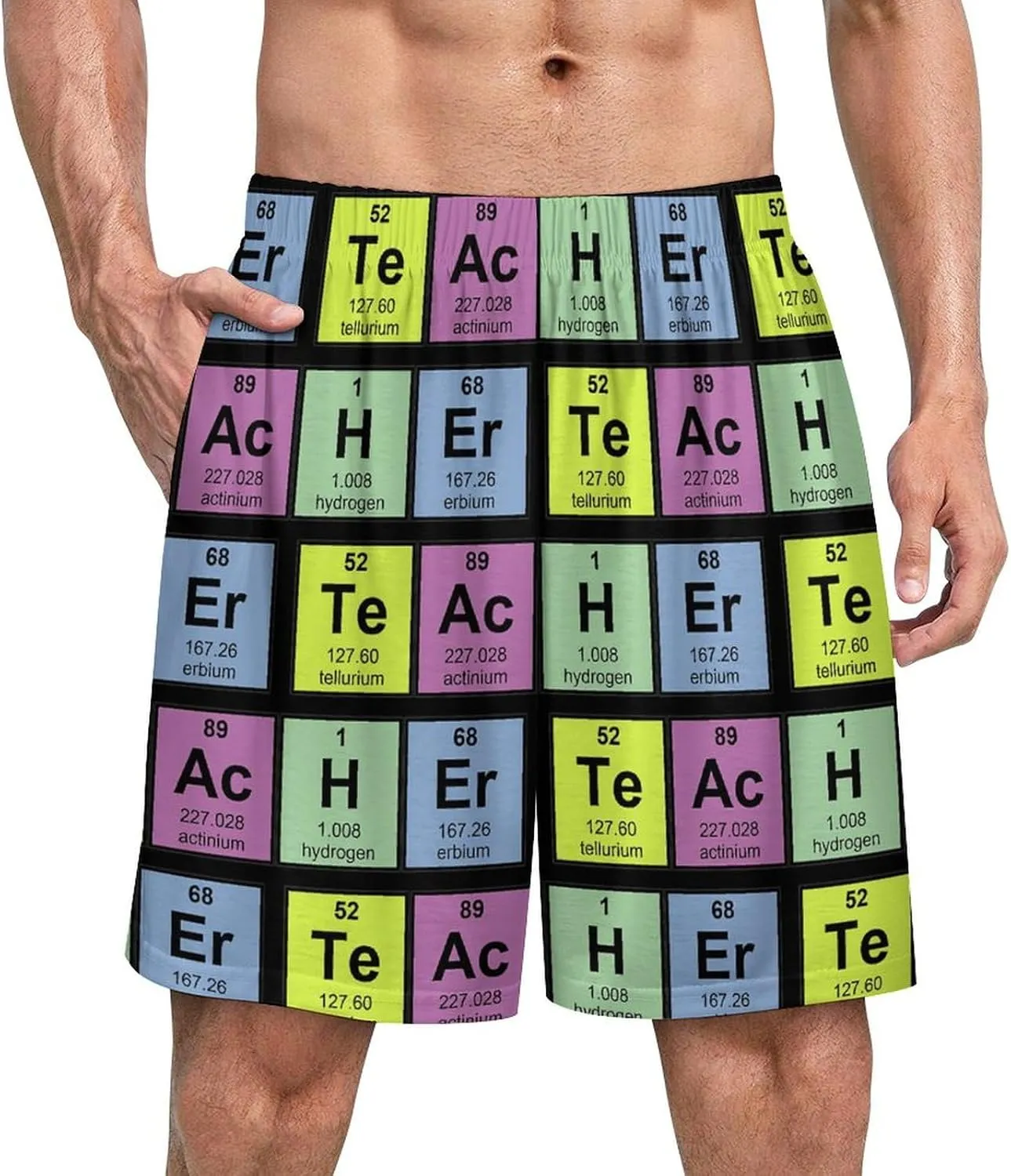 Science Teacher Chemical Elements Men's Satin Pajama Boxer Shorts Silk Feeling Lounge Sleep Underwear