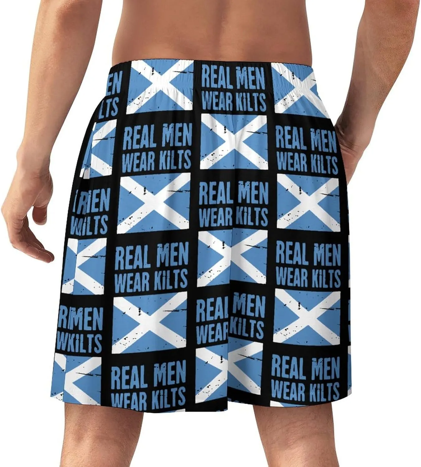 Scottish Flag Real Men Wear Kilts Men's Satin Pajama Boxer Shorts Silk Feeling Lounge Sleep Underwear