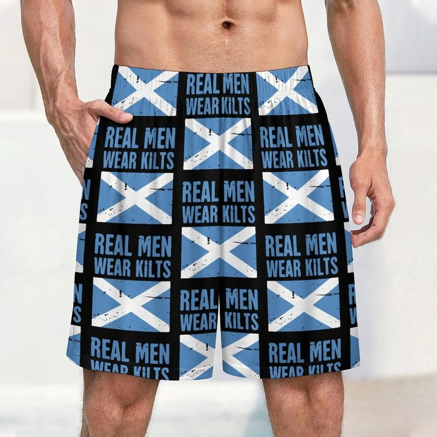 Scottish Flag Real Men Wear Kilts Men's Satin Pajama Boxer Shorts Silk Feeling Lounge Sleep Underwear
