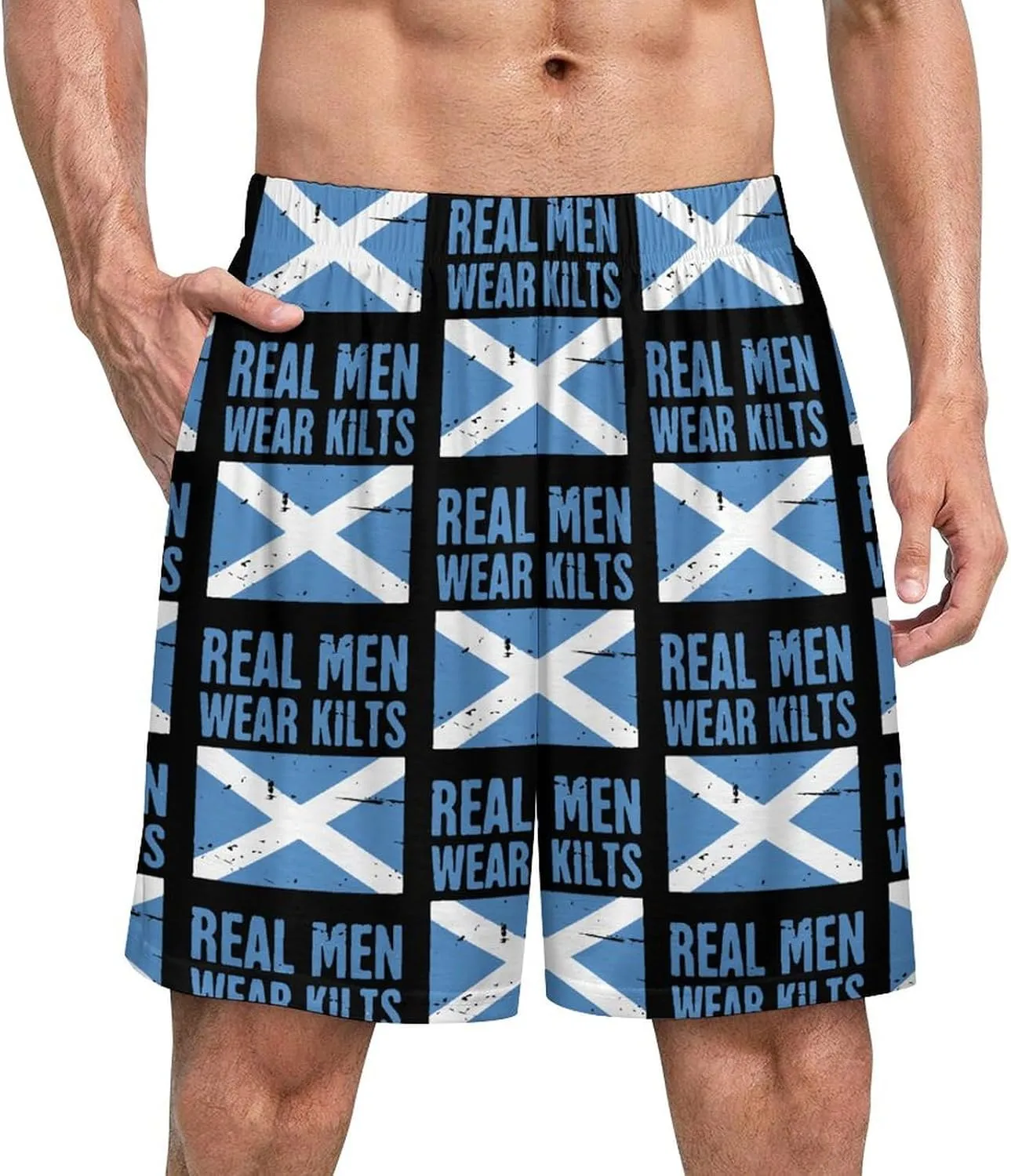 Scottish Flag Real Men Wear Kilts Men's Satin Pajama Boxer Shorts Silk Feeling Lounge Sleep Underwear