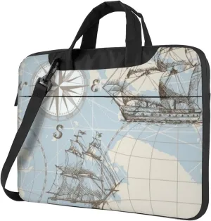 Sea Map Compass Sailing Ship Practical 13-15.6 Inch Laptop Bag For Man And Women, Computer Messenger Bag, Trendy Shoulder Strap Design