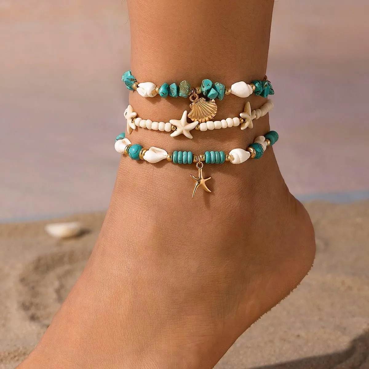 Seashell Anklets Starfish Scallop Sea Turtle Boho Ankle Bracelets for Women Summer Beach Bracelets Hawaiian Ocean Jewelry