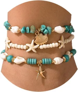 Seashell Anklets Starfish Scallop Sea Turtle Boho Ankle Bracelets for Women Summer Beach Bracelets Hawaiian Ocean Jewelry