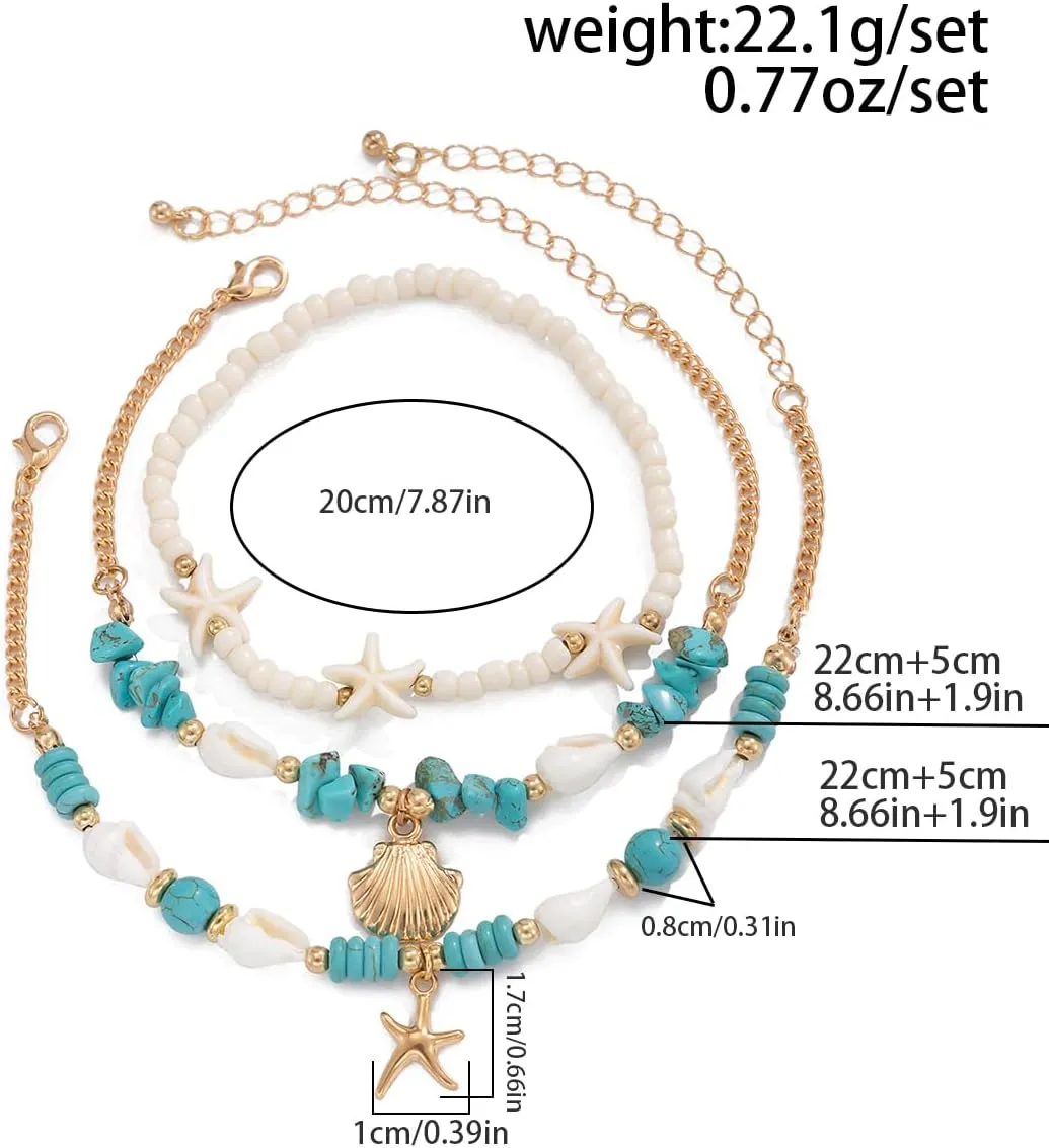 Seashell Anklets Starfish Scallop Sea Turtle Boho Ankle Bracelets for Women Summer Beach Bracelets Hawaiian Ocean Jewelry