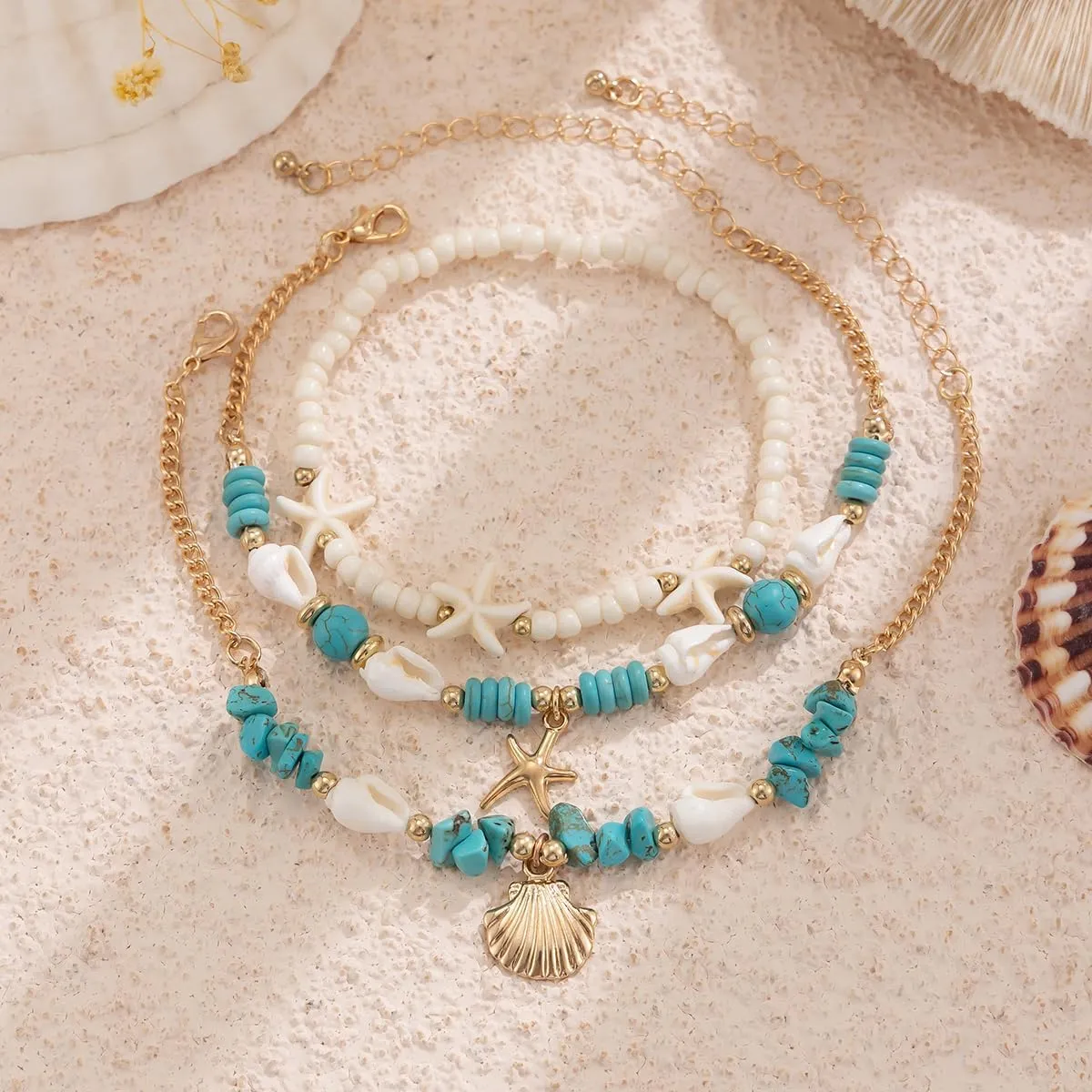 Seashell Anklets Starfish Scallop Sea Turtle Boho Ankle Bracelets for Women Summer Beach Bracelets Hawaiian Ocean Jewelry