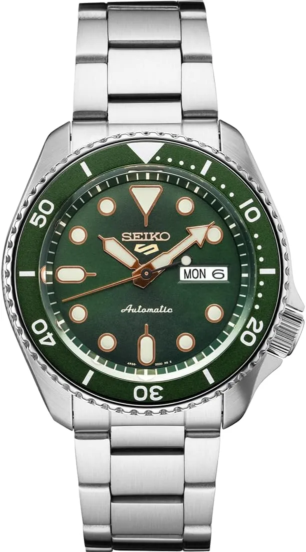 Seiko Automatic Watch for Men - 5 Sports - Day/Date Calendar, LumiBrite Hands and Markers, and Rotating Bezel, 100m Water-Resistant