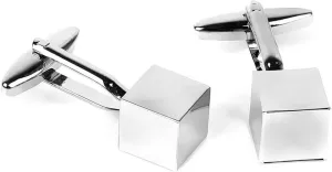 Set of Men's Cufflinks Cube Shape Sleek Stainless Steel Cufflinks for Dress Shirts