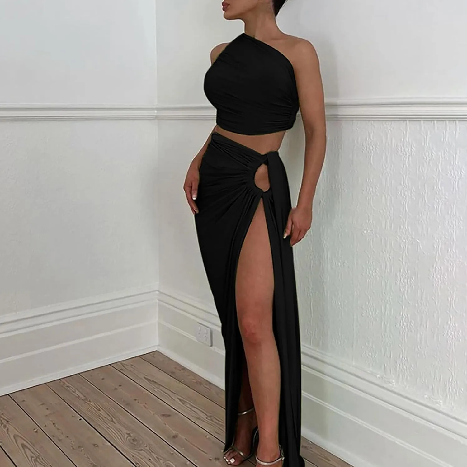 Sexy Cutout Maxi Dress, Ruched Backless, Summer Vacation Outfits for Women, Bodycon Cocktail Slit Cut Out Open Back