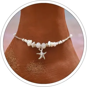 Shell Ankle Bracelet Set for Women,Waterproof Anklets for Women Adjustable Boho Bead Anklet, Hawaiian Beach Seashell Starfish Conch Foot Jewelry