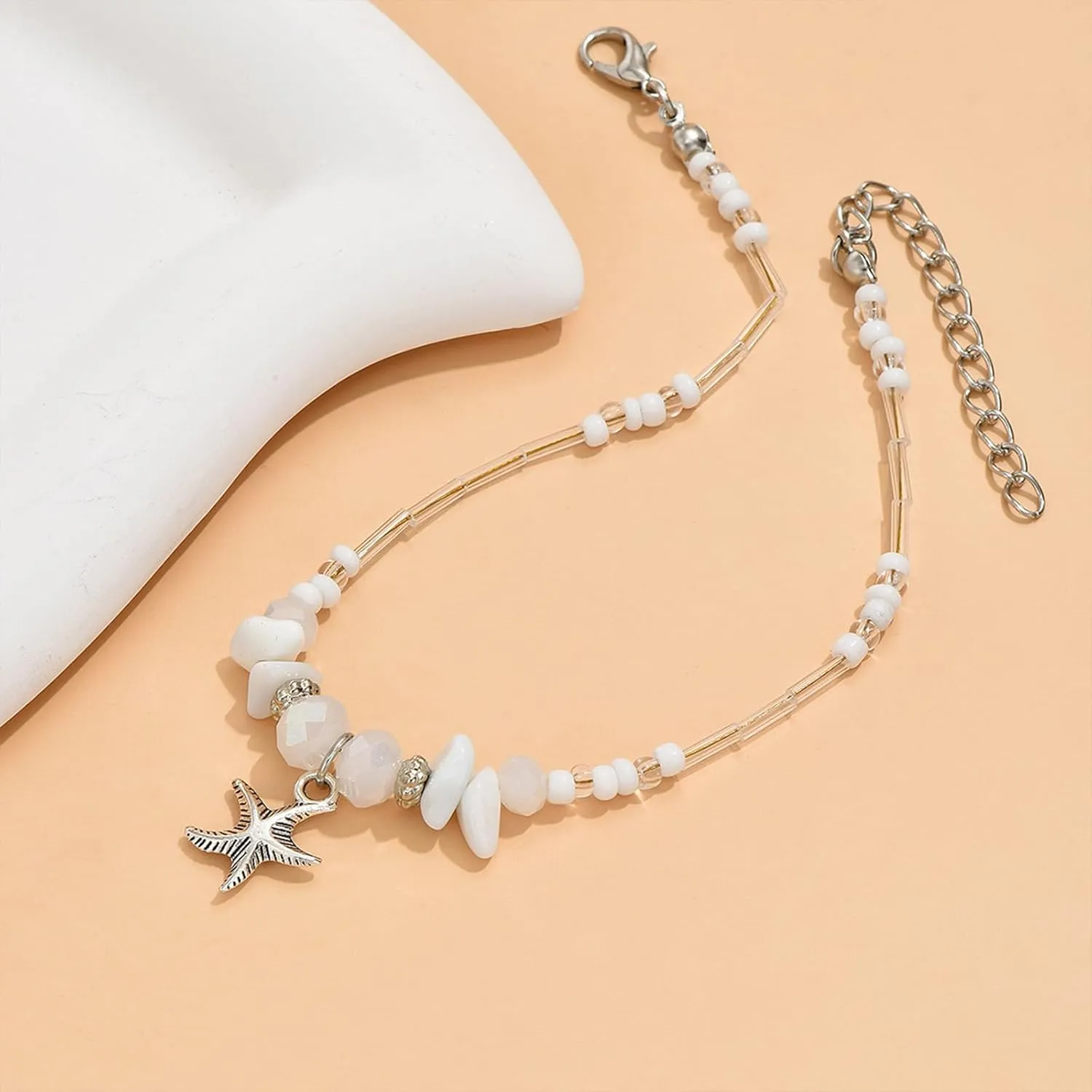 Shell Ankle Bracelet Set for Women,Waterproof Anklets for Women Adjustable Boho Bead Anklet, Hawaiian Beach Seashell Starfish Conch Foot Jewelry