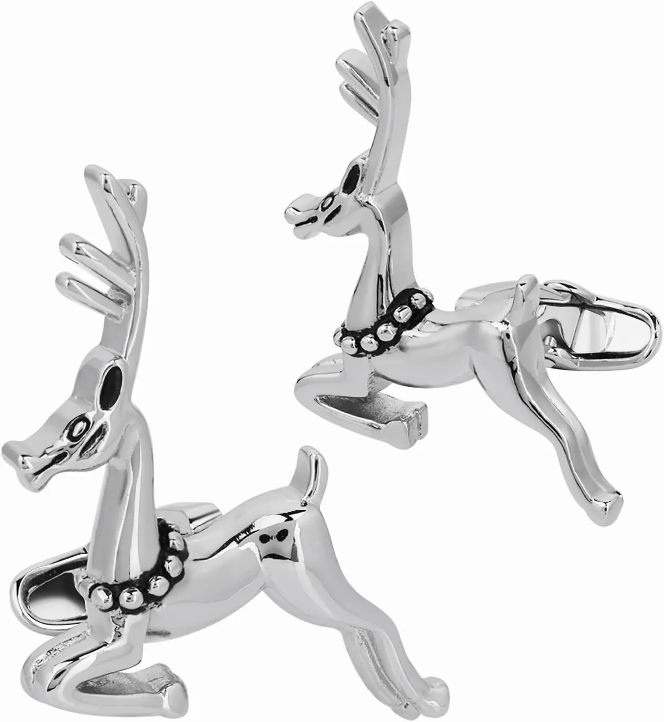 Shiny Silver Tone Deer Cufflinks For Men With Gift Box