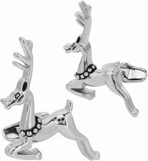 Shiny Silver Tone Deer Cufflinks For Men With Gift Box