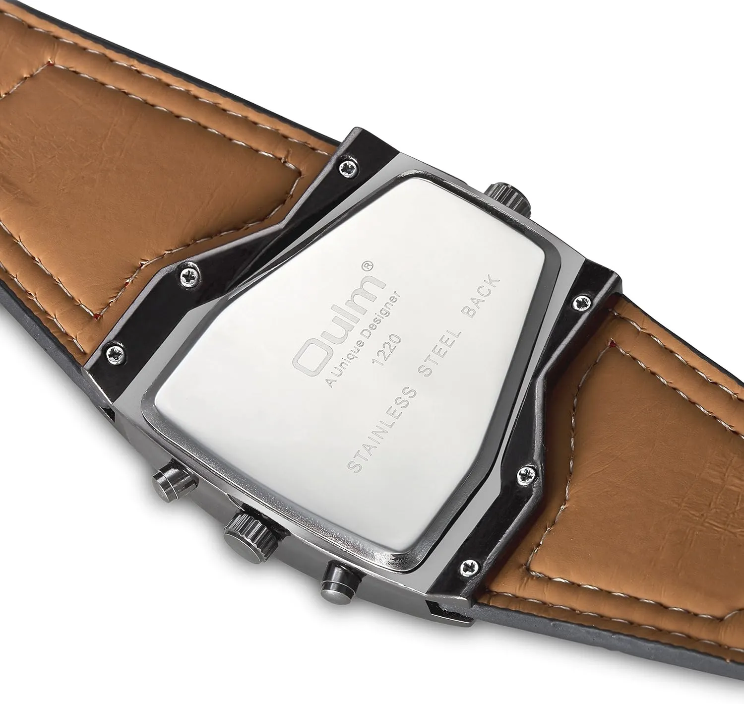 ShoppeWatch Unique Mens Watch Large Dial Dual Time Display | Big Face Watch for Men | Quartz Movement Leather Band | Oversize Dress Watch