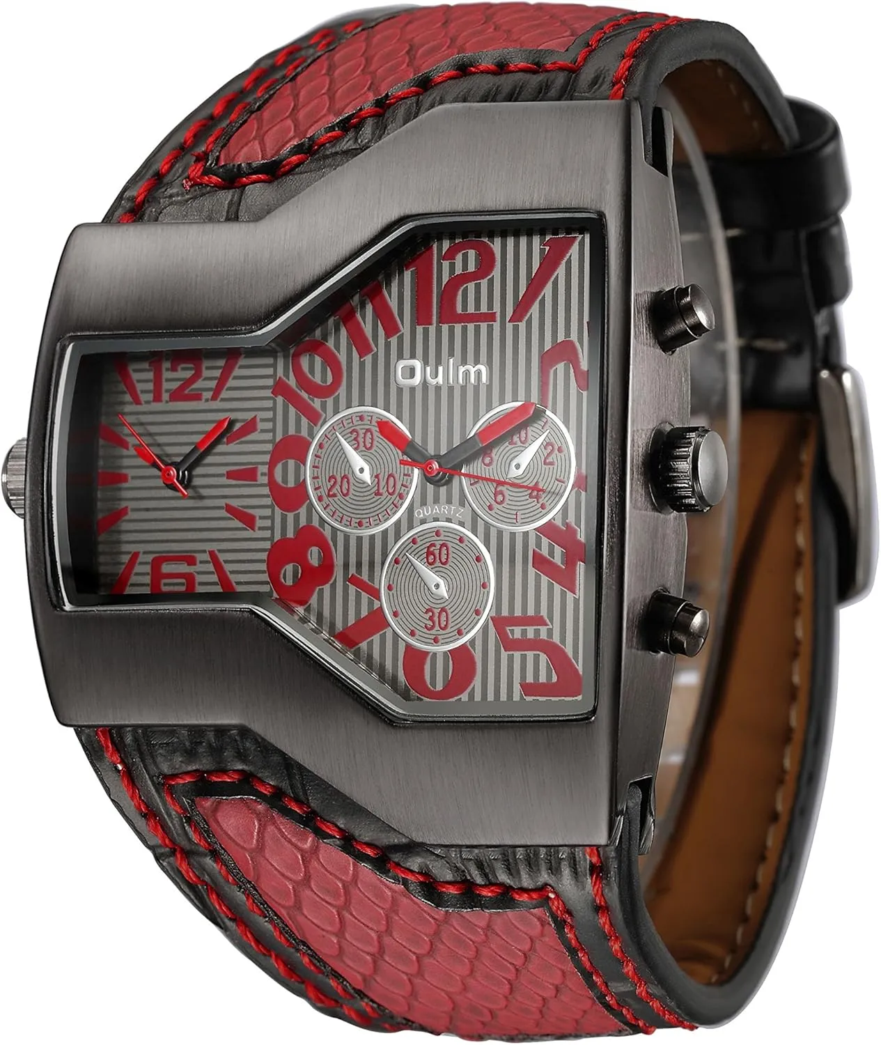 ShoppeWatch Unique Mens Watch Large Dial Dual Time Display | Big Face Watch for Men | Quartz Movement Leather Band | Oversize Dress Watch