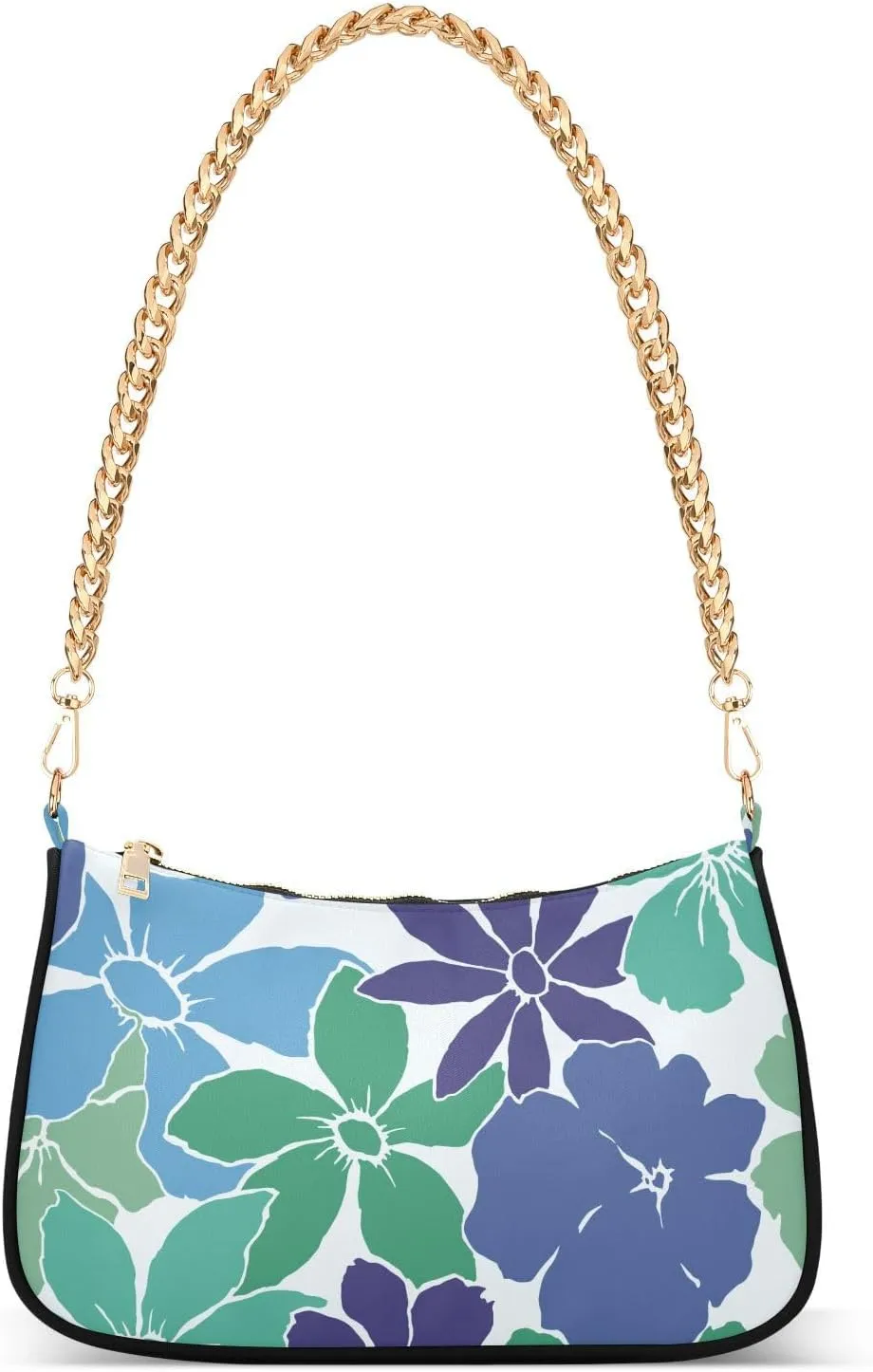 Shoulder Bag for Women Abstract Blue Floral Hobo Purses Handbags for Women with Chain Strap