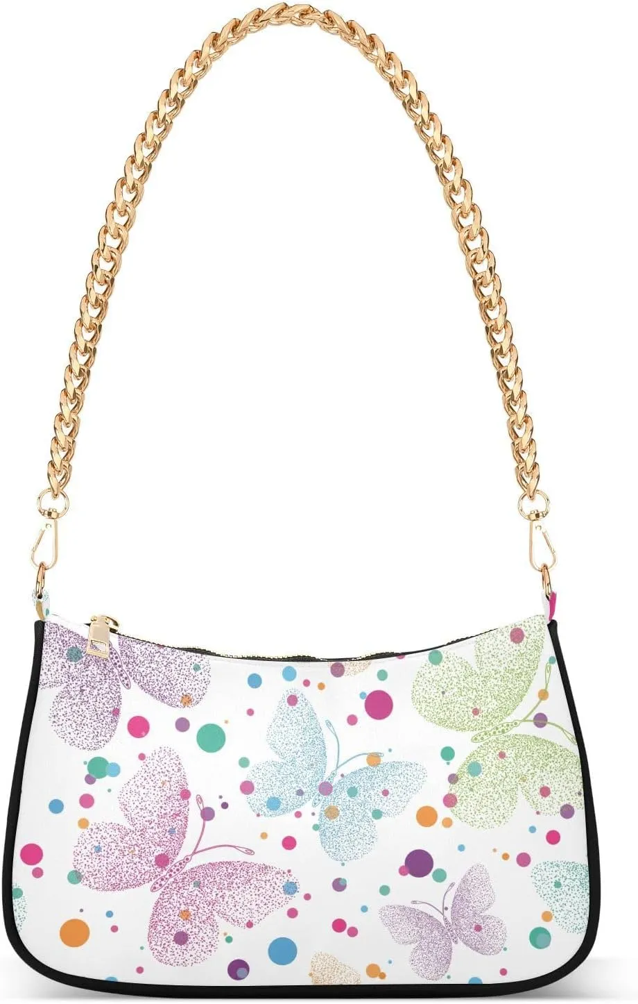 Shoulder Bag for Women Colorful Butterflies Polka Dots Hobo Purses Handbags for Women with Chain Strap