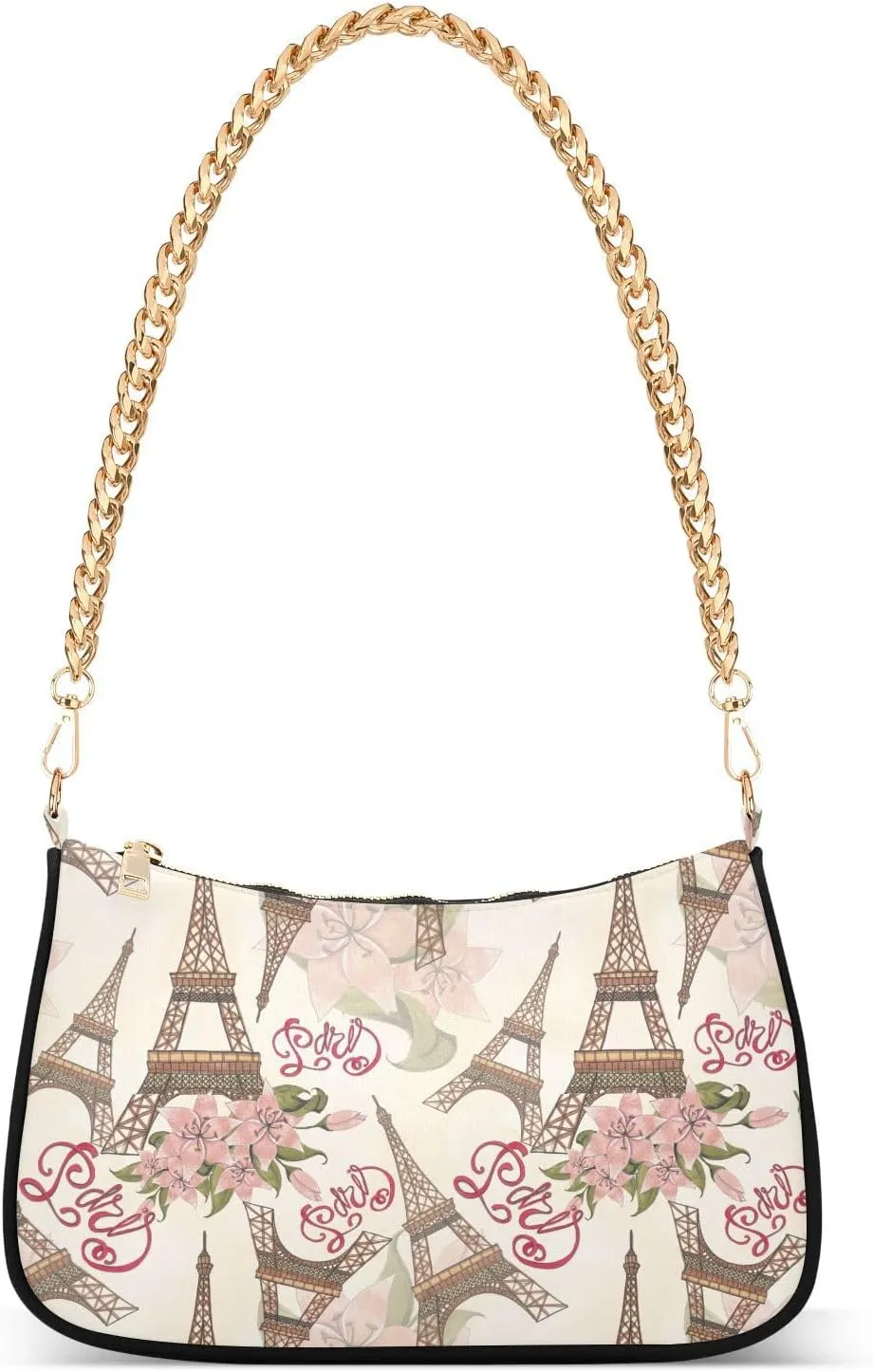 Shoulder Bag for Women Eiffel Tower with Flowers Hobo Purses Handbags for Women with Chain Strap