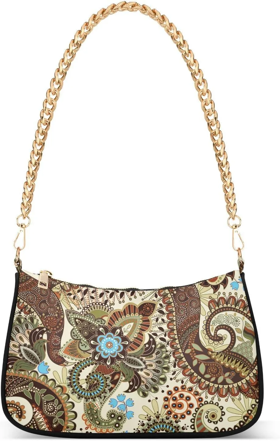 Shoulder Bag for Women Ethnic Colorful Floral Hobo Purses Handbags for Women with Chain Strap
