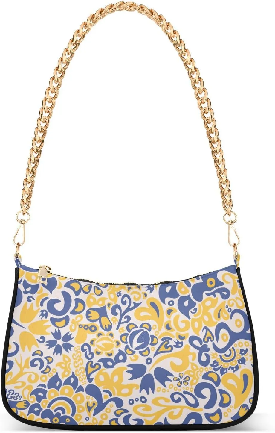 Shoulder Bag for Women Folk Yellow Blue Ethnic Floral Hobo Purses Handbags for Women with Chain Strap