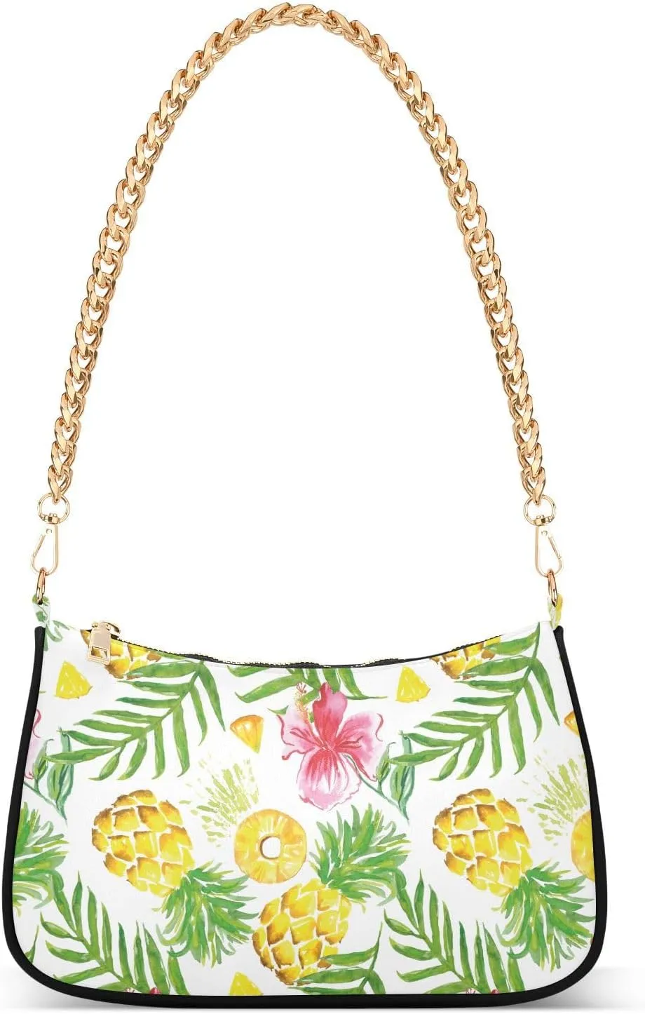 Shoulder Bag for Women Pineapples Hibiscus Flowers Leaves Hobo Purses Handbags for Women with Chain Strap
