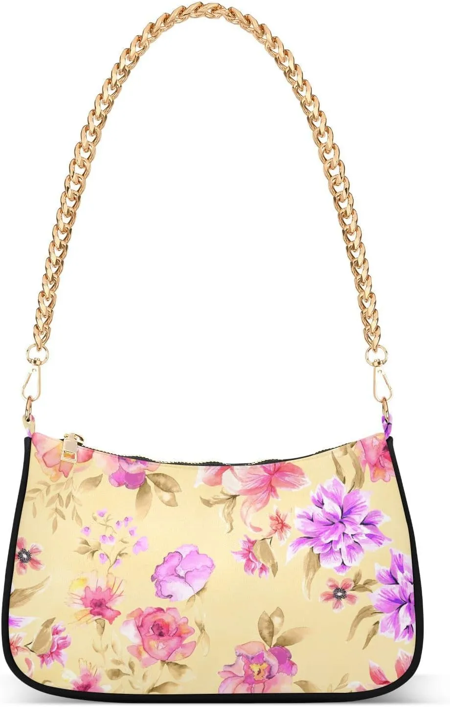 Shoulder Bag for Women Pink and Purple Watercolor Flowers Hobo Purses Handbags for Women with Chain Strap