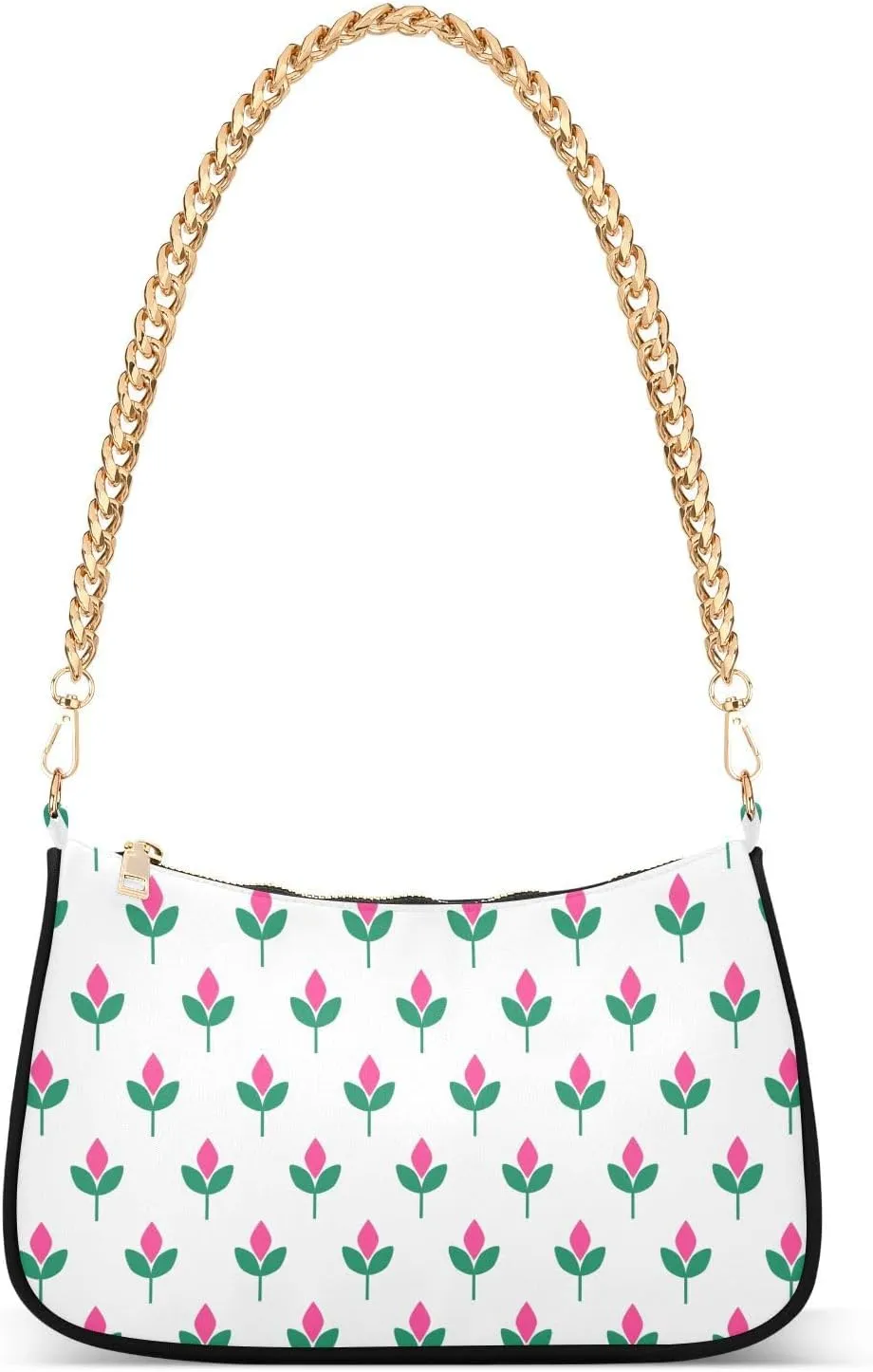 Shoulder Bag for Women Pink Flowers Pattern Hobo Purses Handbags for Women with Chain Strap