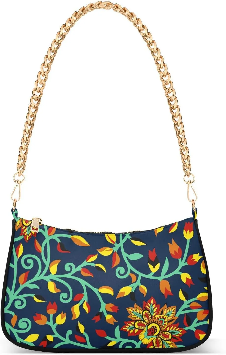 Shoulder Bag for Women Retro Beautiful Flowers Hobo Purses Handbags for Women with Chain Strap