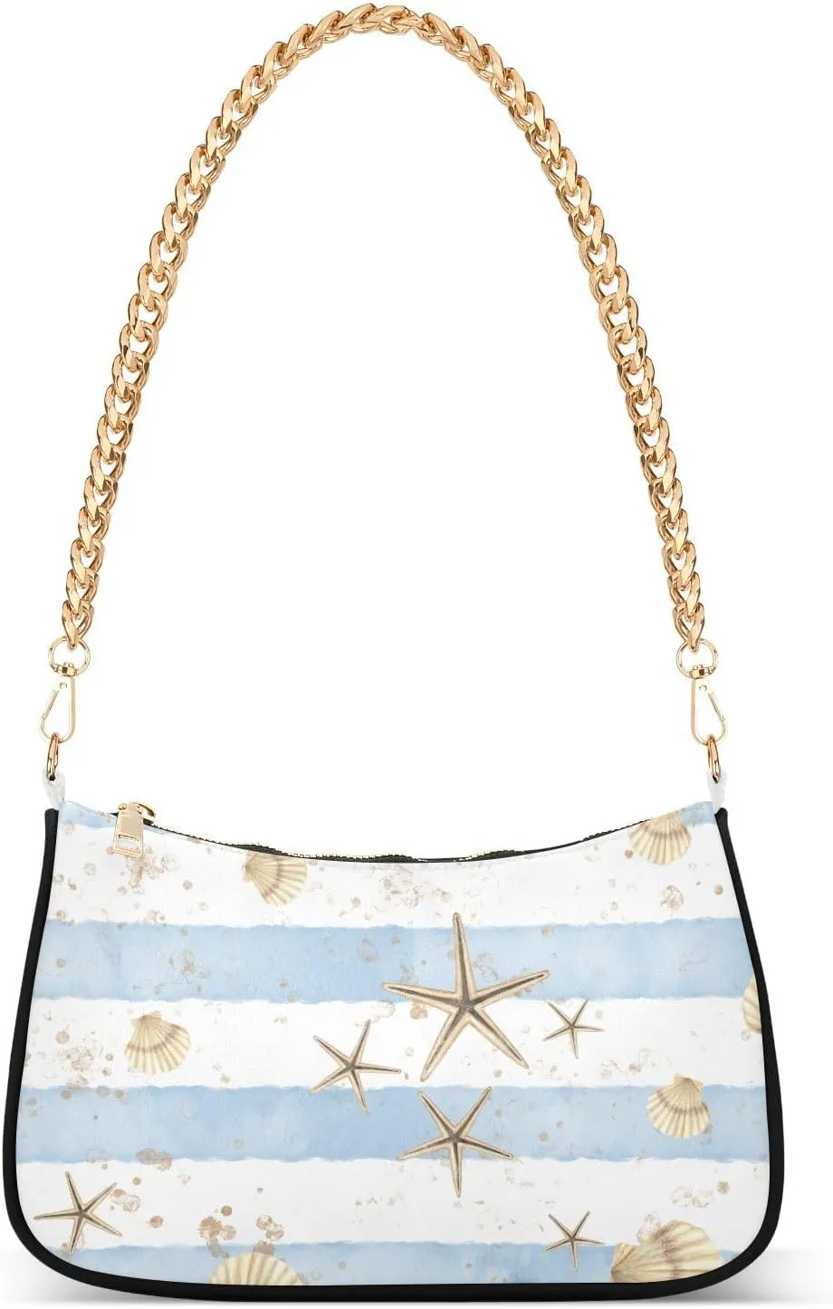 Shoulder Bag for Women Seashell Seamless Golden Starfishes Hobo Purses Handbags for Women with Chain Strap