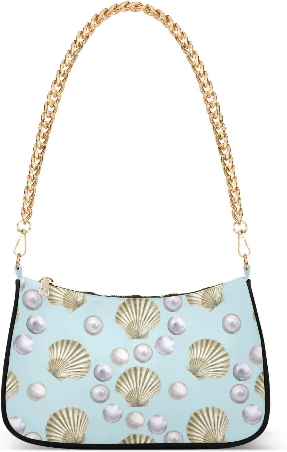 Shoulder Bag for Women Summer Seashells Shiny Pearls Hobo Purses Handbags for Women with Chain Strap