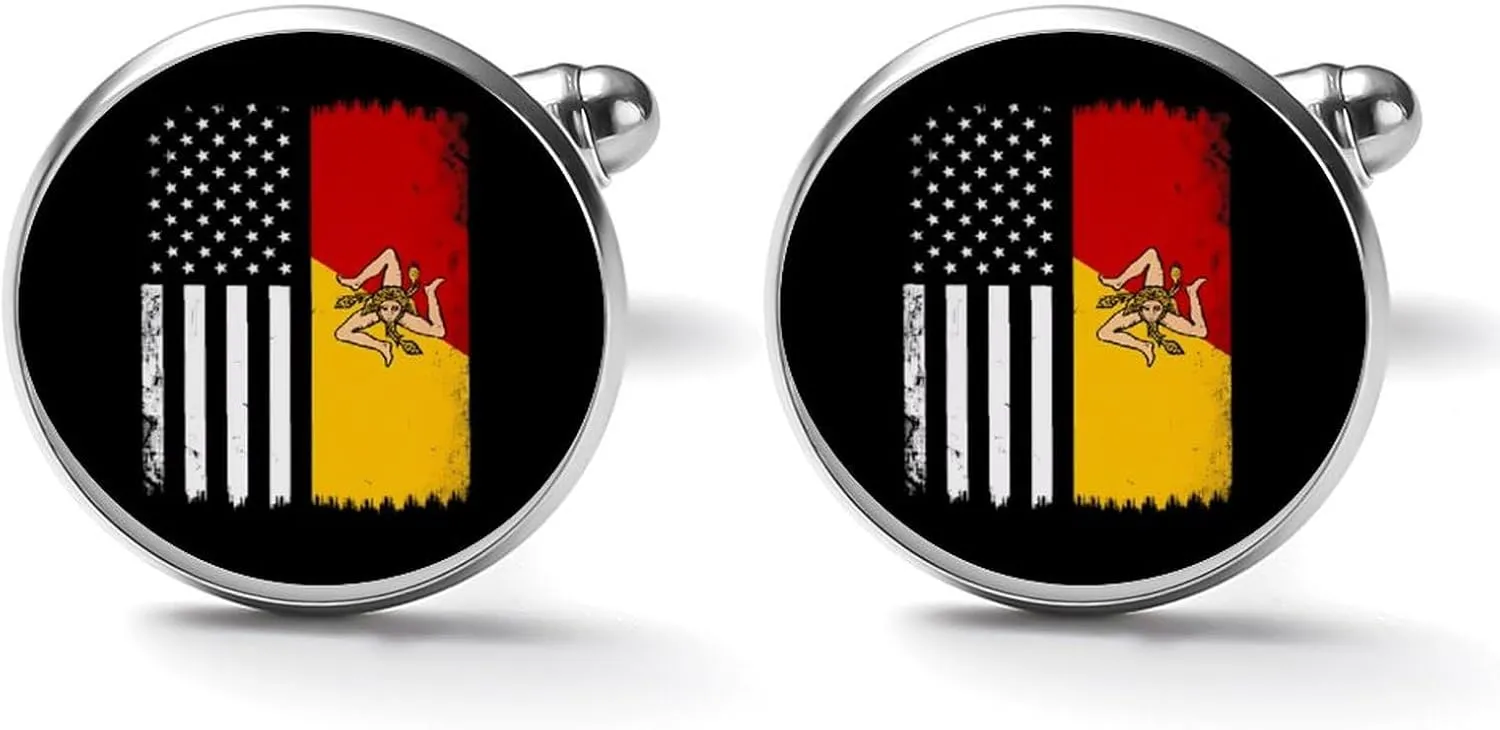 Sicilian U.S. Flag 1 Pair Men's Cuff Links Alloy Personalized Cufflinks Shirt Accessories Business Wedding Gift