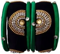 Sihan Handicrafts Kundan Work Silk Thread Bangle Kada For Women Girls 6 PC Set Wedding & Festive Occasion Handmade Multicolored Chura Chuda Chudi Stone Studded, 2.4, Metal