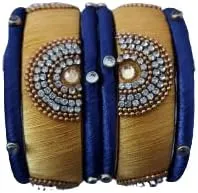 Sihan Handicrafts Kundan Work Silk Thread Bangle Kada For Women Girls 6 PC Set Wedding & Festive Occasion Handmade Multicolored Chura Chuda Chudi Stone Studded, 2.6, Metal