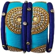 Sihan Handicrafts Kundan Work Silk Thread Bangle Kada For Women Girls 6 PC Set Wedding & Festive Occasion Handmade Multicolored Chura Chuda Chudi Stone Studded, 2.8, Metal, zircon