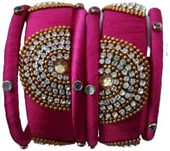 Sihan Handicrafts Kundan Work Silk Thread Bangle Kada For Women Girls 6 PC Set Wedding & Festive Occasion Handmade Multicolored Chura Chuda Chudi Stone Studded, 2.8, Metal