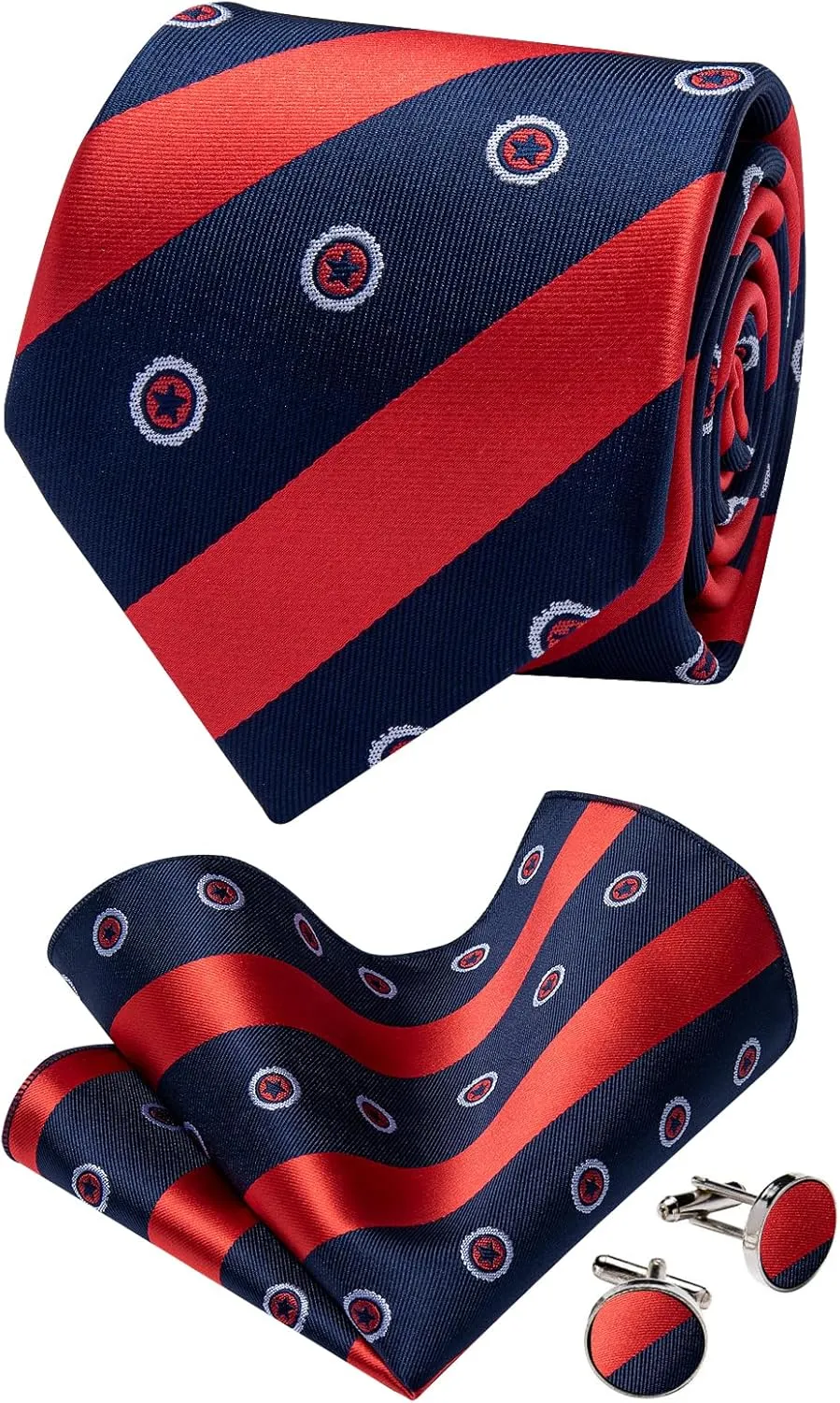 Silk Ties for Men Paisley Floral Striped Necktie and Pocket Square Cufflinks Tie Clip Set 4PC