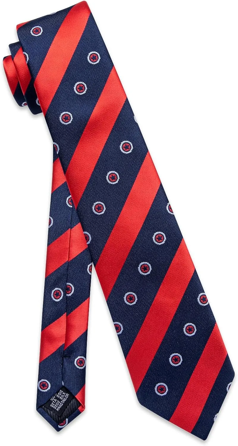 Silk Ties for Men Paisley Floral Striped Necktie and Pocket Square Cufflinks Tie Clip Set 4PC