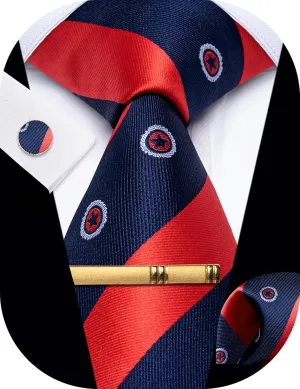 Silk Ties for Men Paisley Floral Striped Necktie and Pocket Square Cufflinks Tie Clip Set 4PC