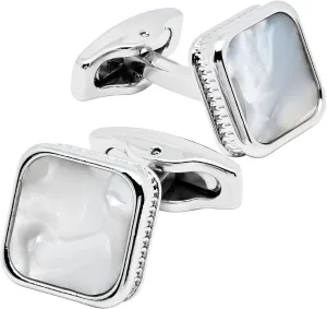 Silver Natural Mother of Pearl Cufflinks for Men Women In Gift Case Square Men's Cufflinks Jewelry Set for Wedding Party Anniversary Business Events Dress