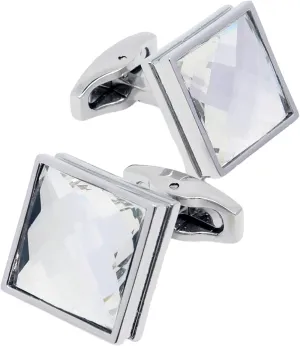 Silver Square Crystal Cufflinks for Men In Gift Box Transparent Polyhedron Crystal Men's Cuff Link for Wedding Shirt Party Business Birthday Anniversary Dress