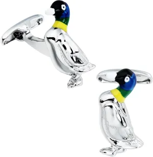 Silver Tone Duck Cufflinks For Men With Gift Box