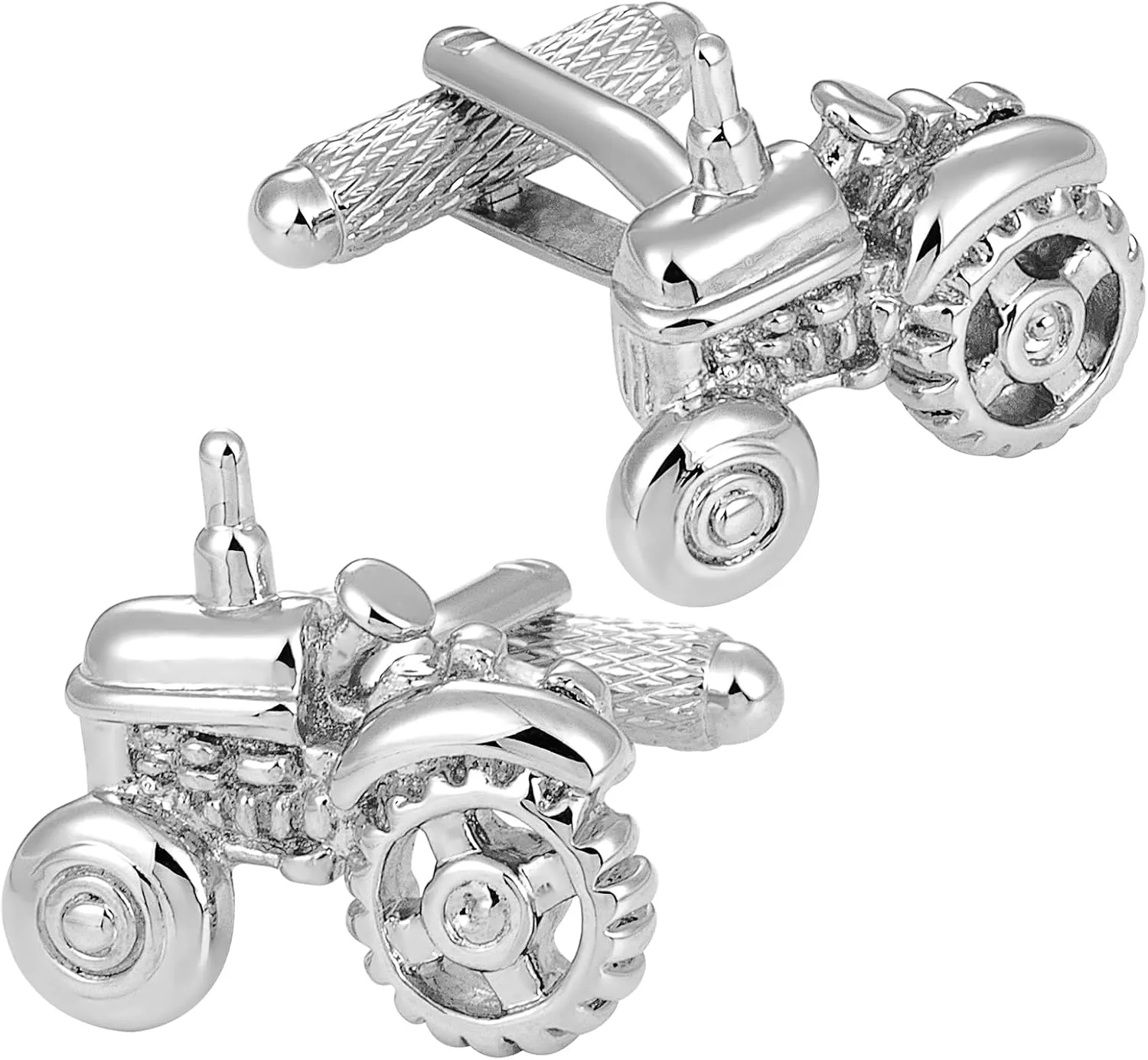 Silver Tone Farm Tractor Cufflinks For Men With Gift Box.