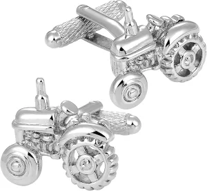 Silver Tone Farm Tractor Cufflinks For Men With Gift Box.