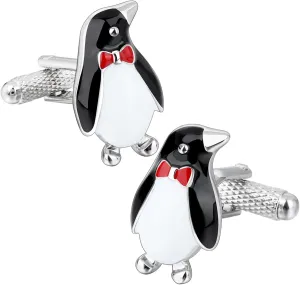 Silver Tone Penguin Cufflinks For Men With Gift Box