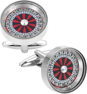 Silver Tone Spinning Roulette Wheel Cufflinks For Men With Gift Box.