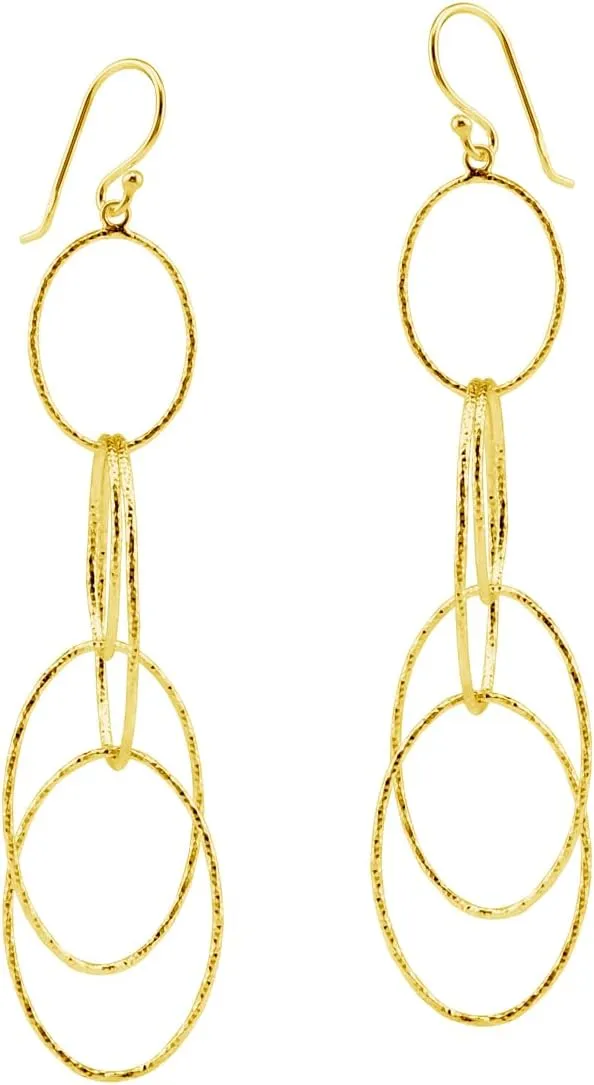 Silvershake White Gold Plated or Yellow Gold Plated 925 Sterling Silver Long Interlocking Oval Dangle Diamond Cut Hoop Earrings Jewelry for Women