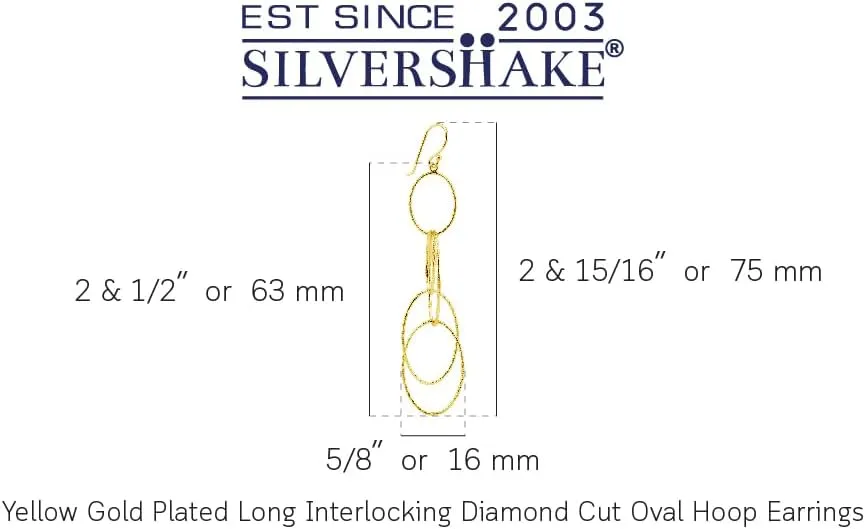Silvershake White Gold Plated or Yellow Gold Plated 925 Sterling Silver Long Interlocking Oval Dangle Diamond Cut Hoop Earrings Jewelry for Women