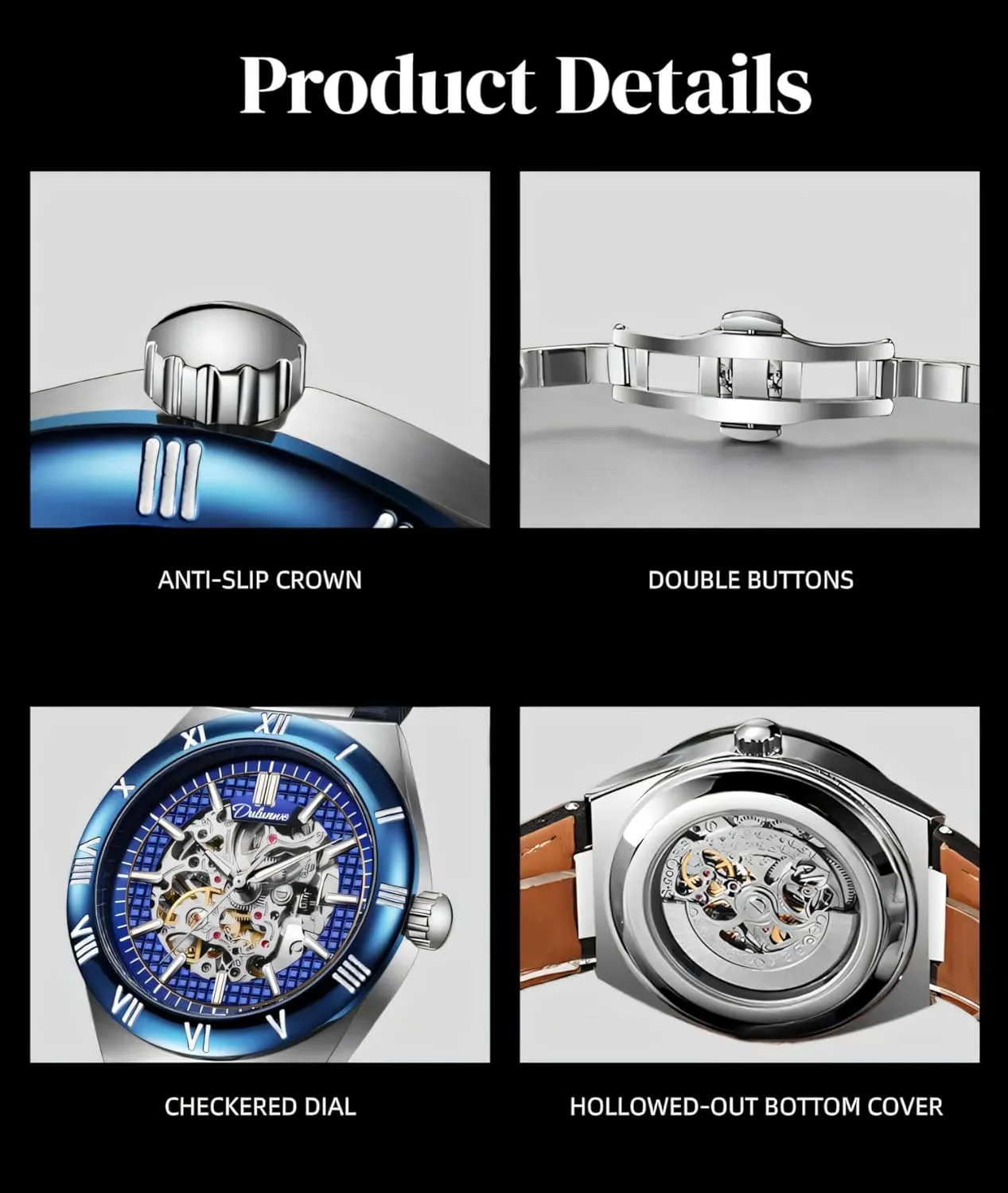 Skeleton Men's Watch Luxury Automatic Mechanical Watches Luminous Waterproof Stainless Steel/Rubber Strap Wristwatch